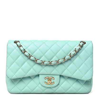 Caviar Quilted Jumbo Double Flap Light Green