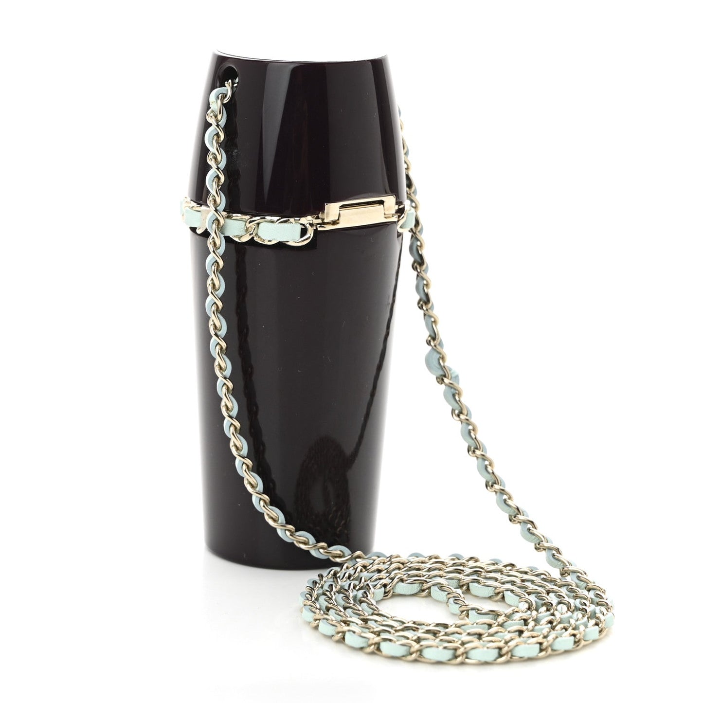 Lucite Lipstick Case On Chain Burgundy Blue