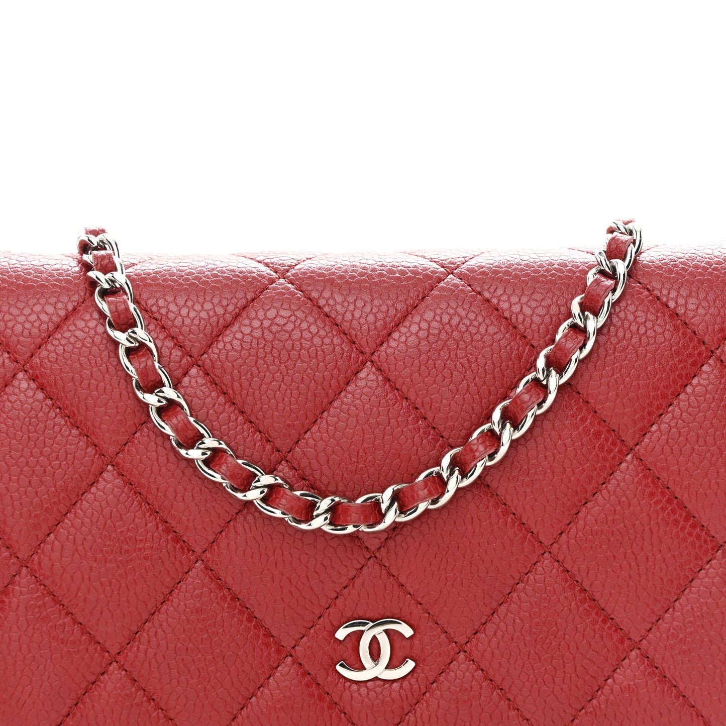 Caviar Quilted Wallet on Chain WOC Red