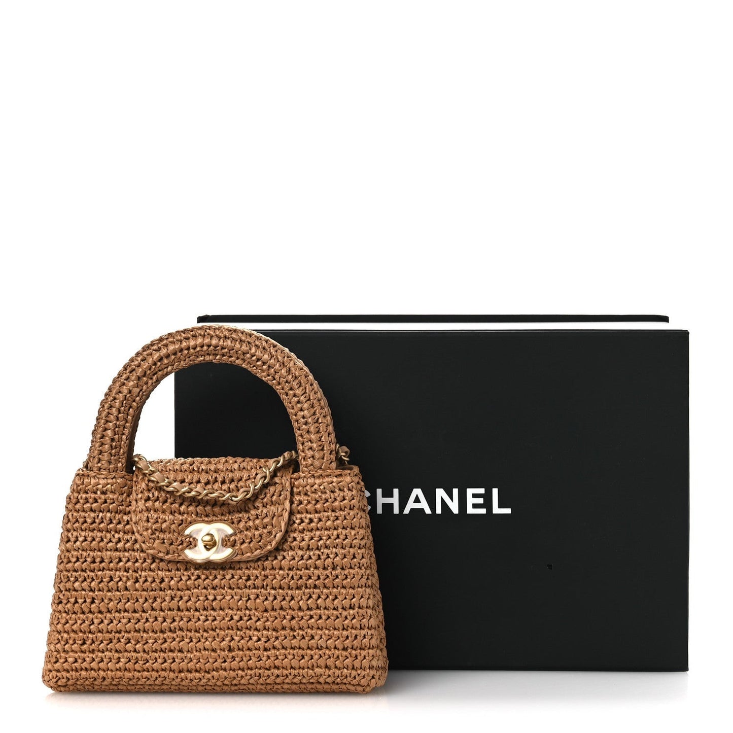 Braided Raffia Nano Kelly Flap Bag Dark Beige