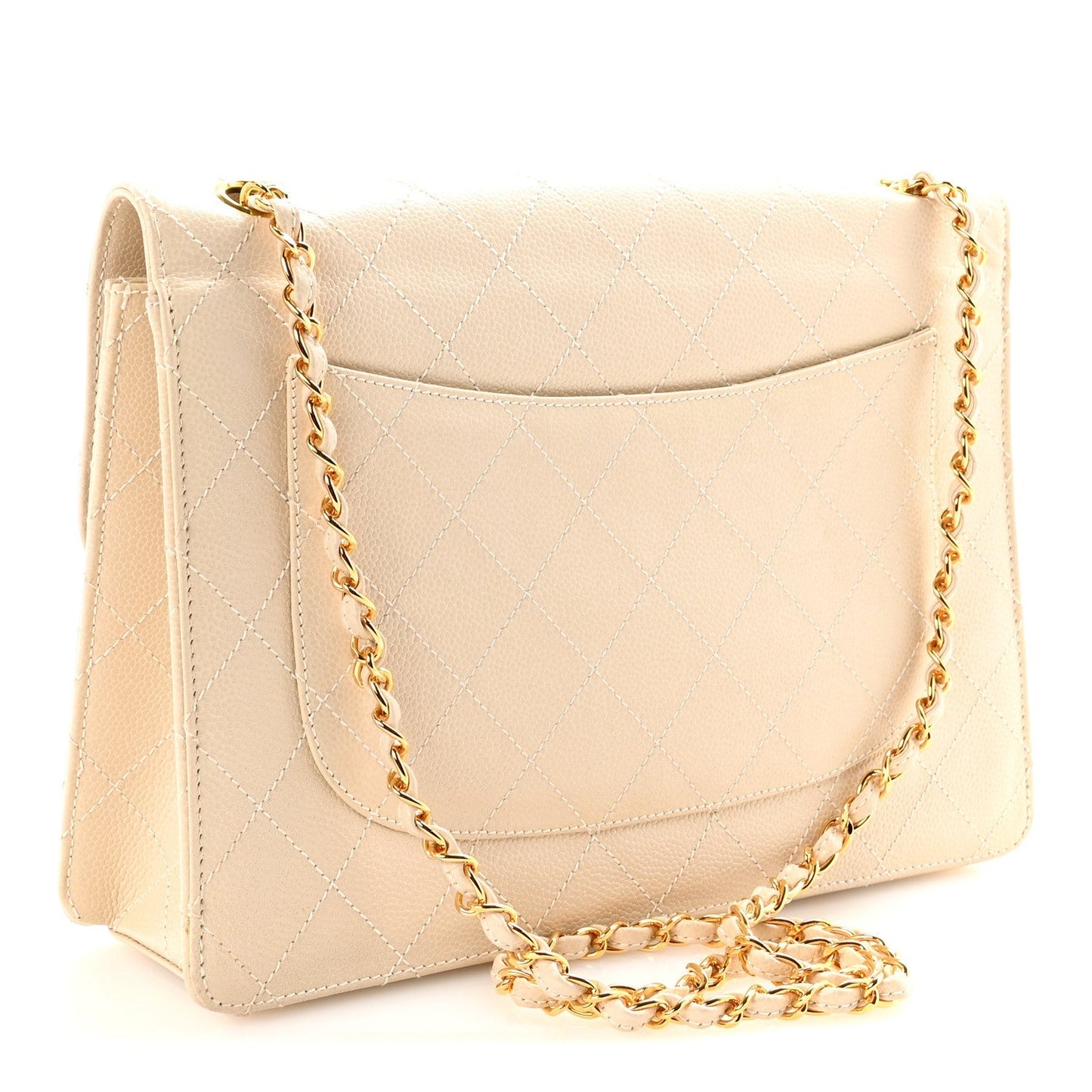 Caviar Stitch Medium Single Flap Beige Clair