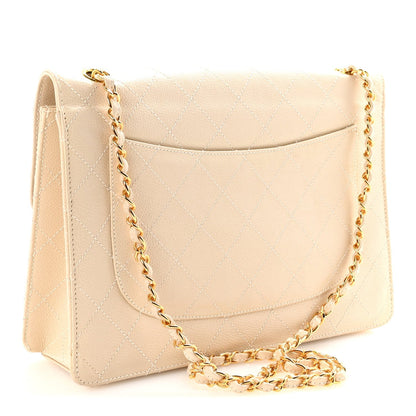 Caviar Stitch Medium Single Flap Beige Clair
