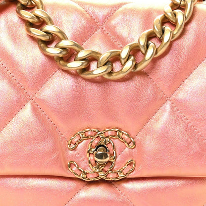 Metallic Lambskin Quilted Large Chanel 19 Flap Pink