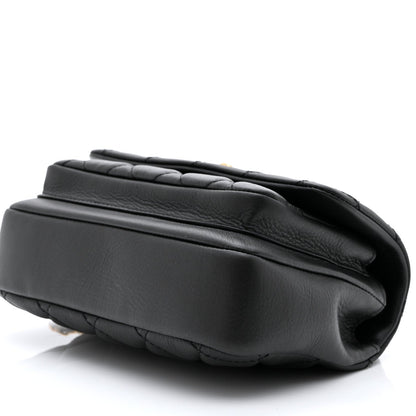 Calfskin Quilted Top Handle Flap Black
