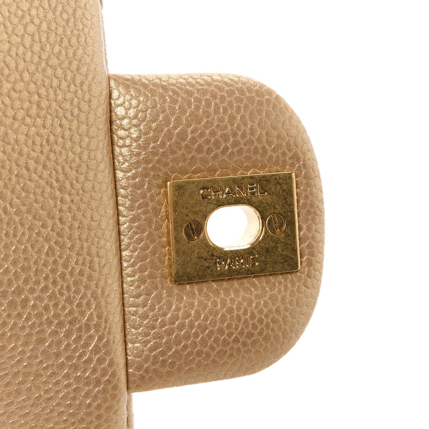 Metallic Caviar Quilted Clutch With Chain Flap Gold