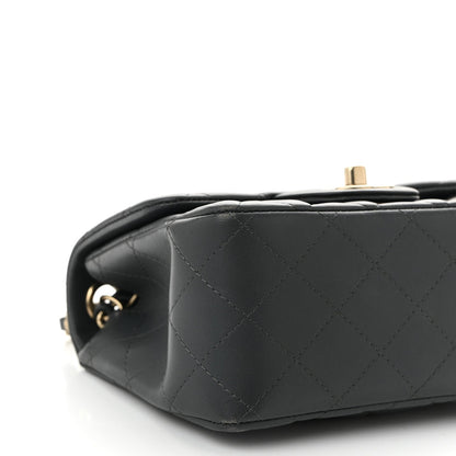 Lambskin Quilted Mini Square Flap Dark Grey
