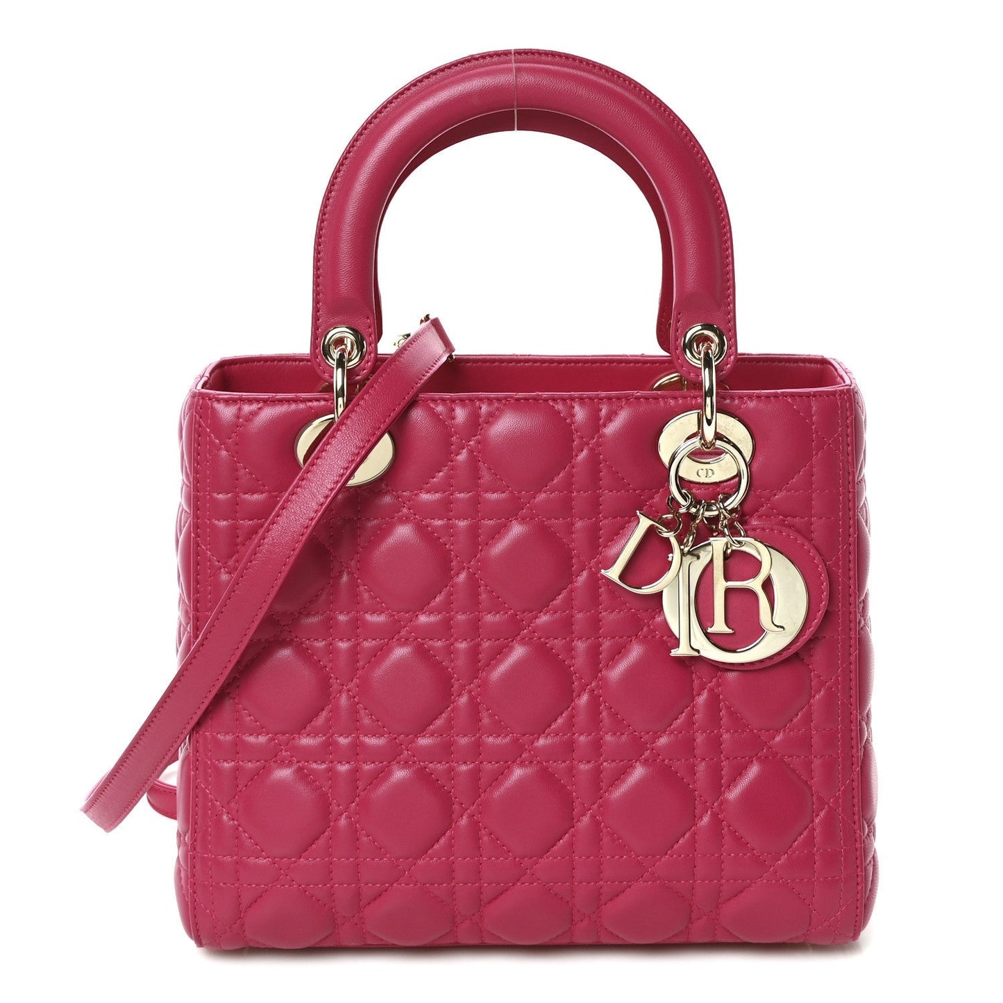 Lambskin Cannage Medium Lady Dior Fuchsia