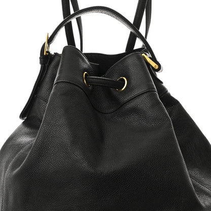 Caviar Quilted Drawstring Backpack Black