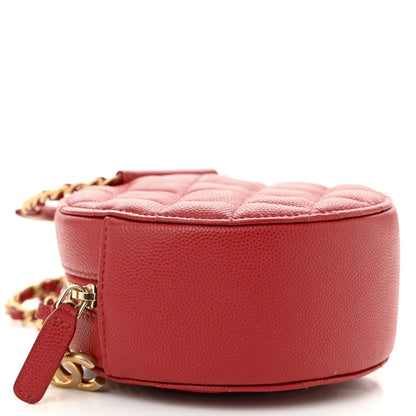 Caviar Quilted Chain Handle Round Clutch With Chain Bag  Red