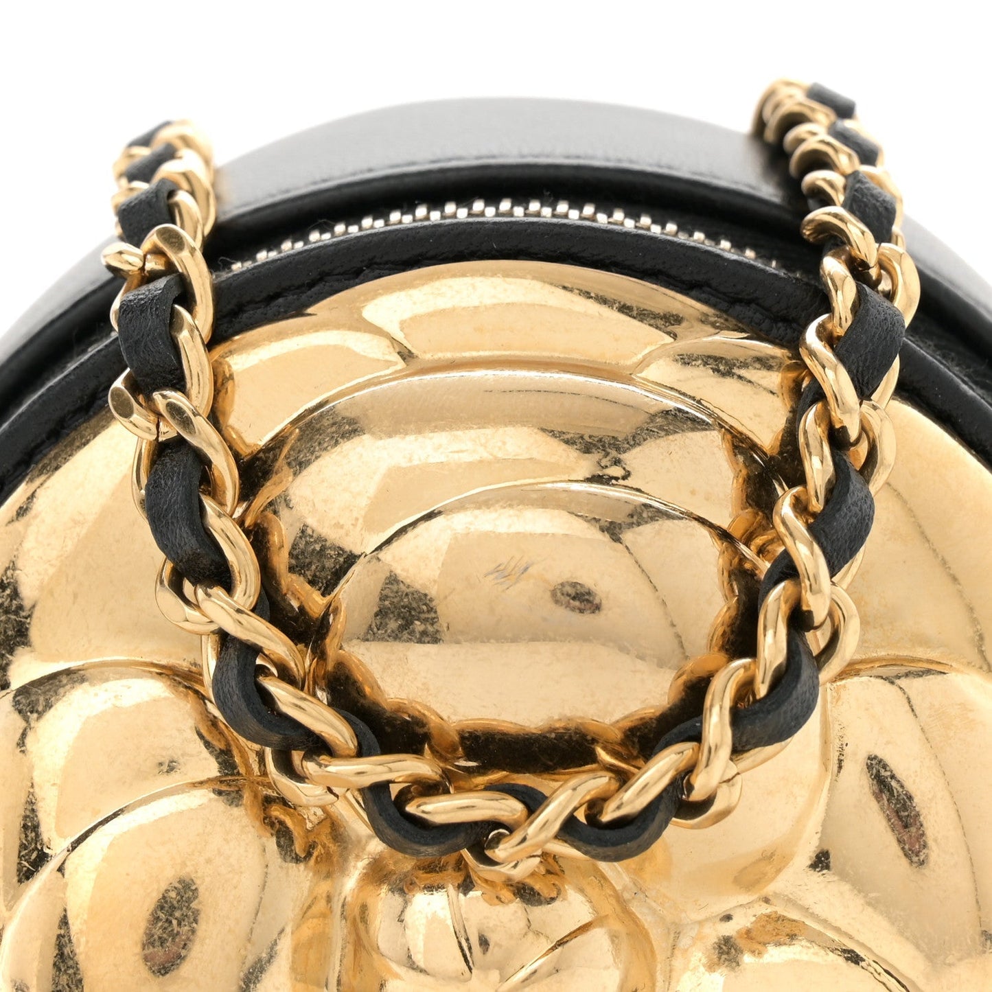 Metallic Lambskin Quilted Camelia Clutch Gold Black