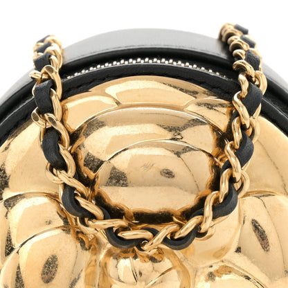 Metallic Lambskin Quilted Camelia Clutch Gold Black