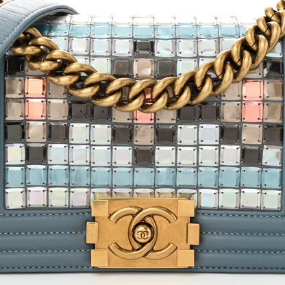 Lambskin Tile Embroidered Small Brasserie Mosaic Boy Flap Blue Multicolor