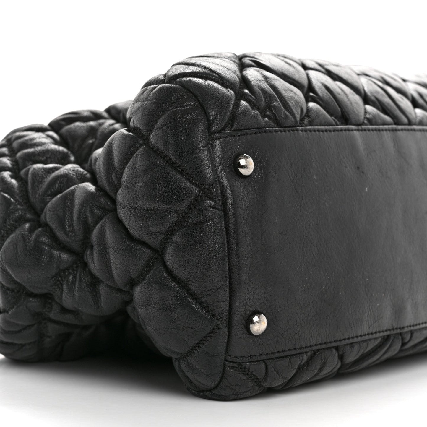 Calfskin Bubble Quilt Bowler Black