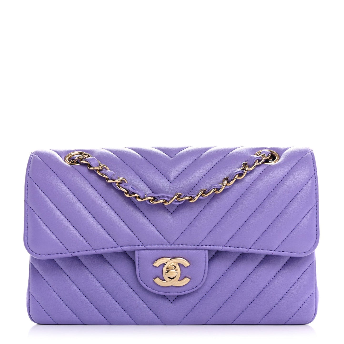 Lambskin Chevron Quilted Small Double Flap Purple
