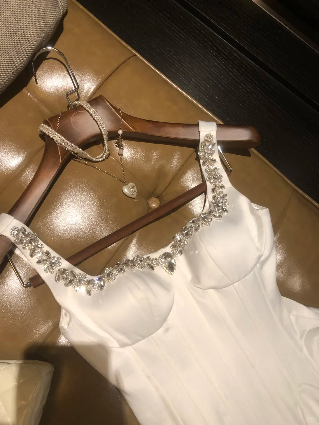 White diamond suspenders slim waist elegant A-line long skirt short skirt homecoming dress R4226