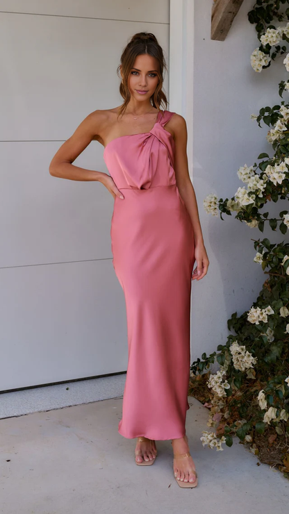 single shoulder sleeveless backless and floor length Prom dress