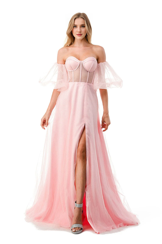 A-line bubble sleeve transparent tight corset dress
