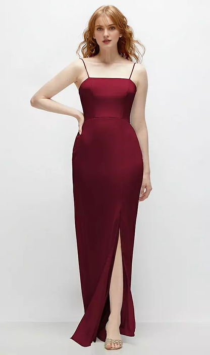 Front slit back strap hollow horn and floor length Prom dress