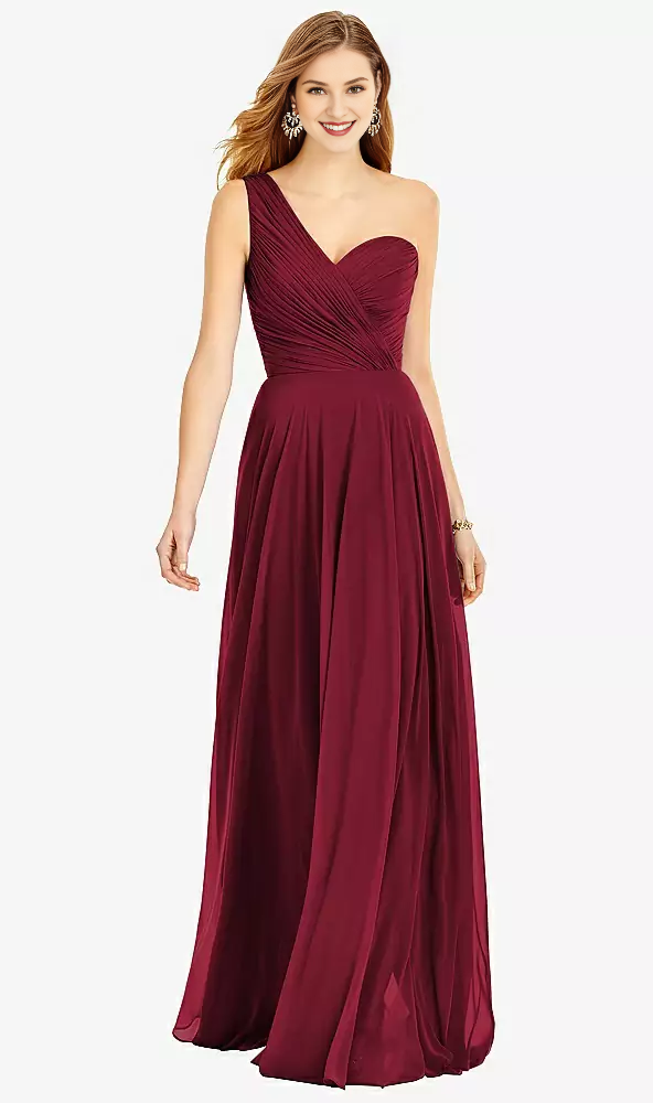 One shoulder hanging chiffon and floor length Prom dress
