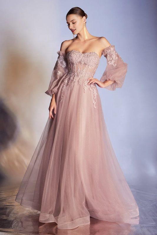 Lace applique long corset dress