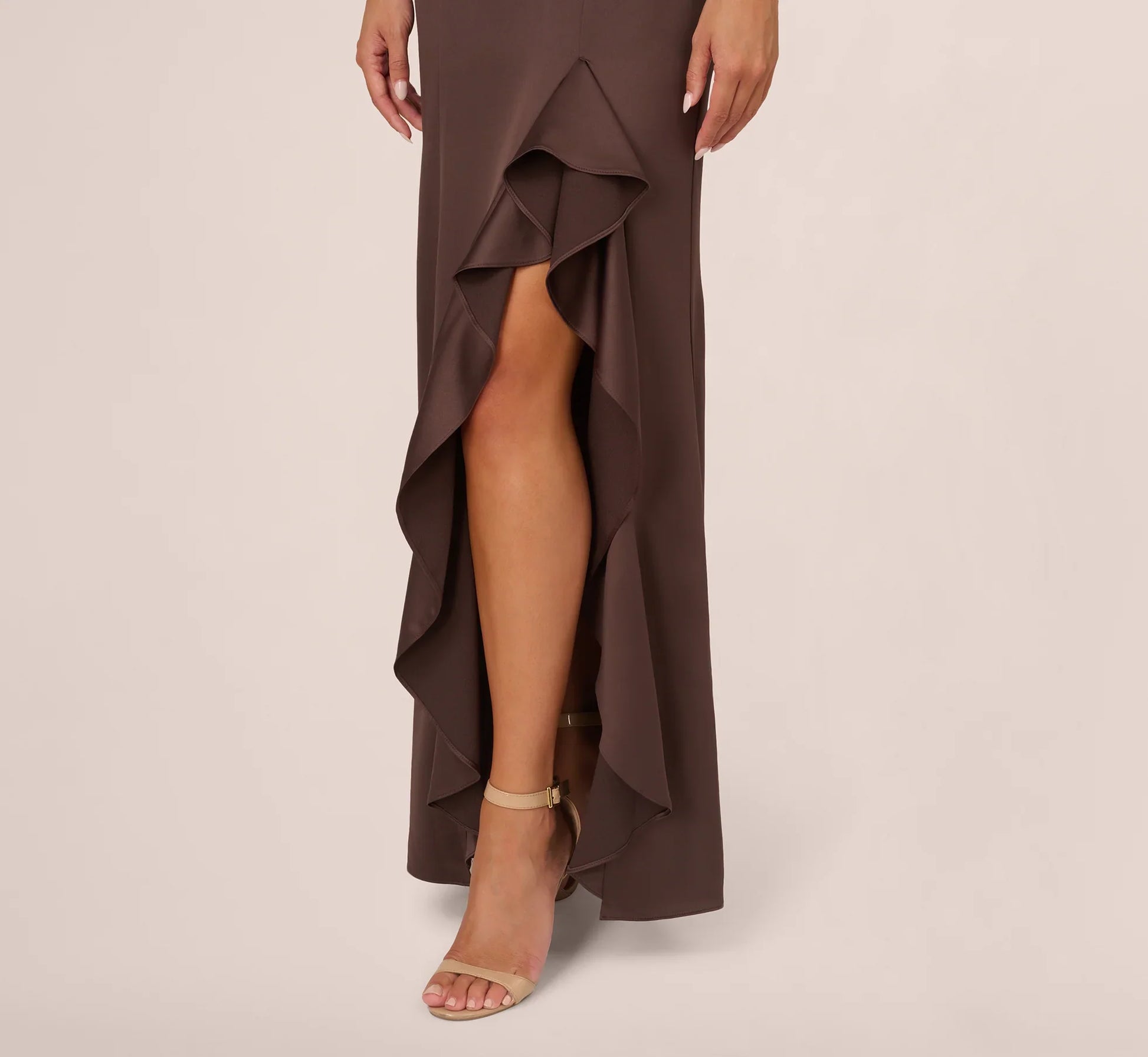 satin backless ruffled mermaid long Prom dress