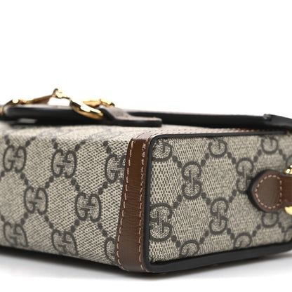 GG Supreme Monogram Mini Horsebit 1955 Shoulder Bag Beige Brown Sugar