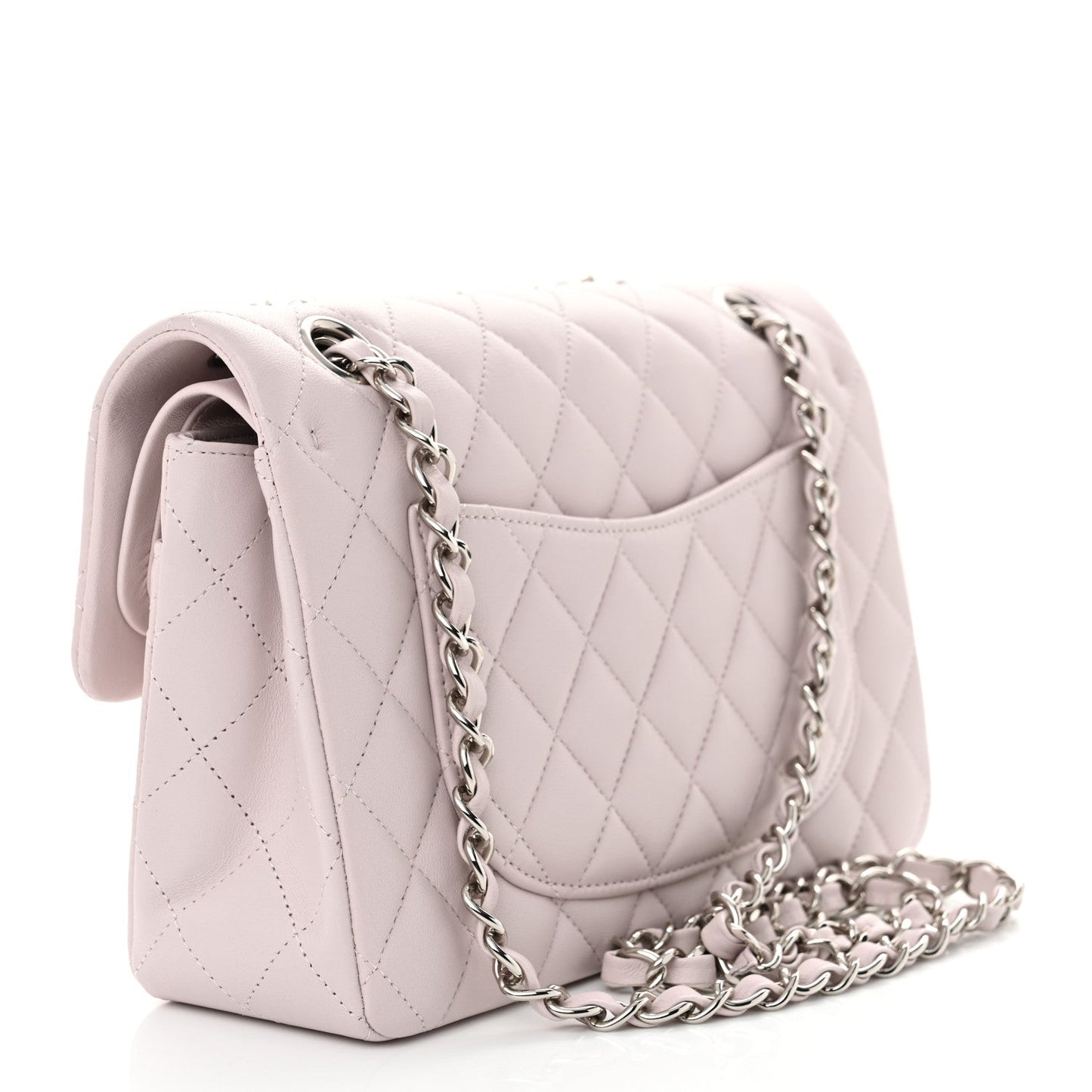 Lambskin Quilted Small Double Flap Light Purple