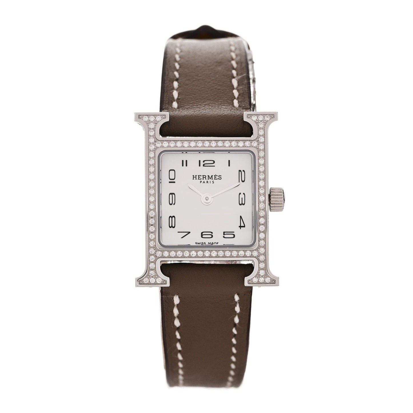 Stainless Steel Swift Diamond Bezel Mother of Pearl 17.2mm Heure H Hour Quartz Watch Etoupe