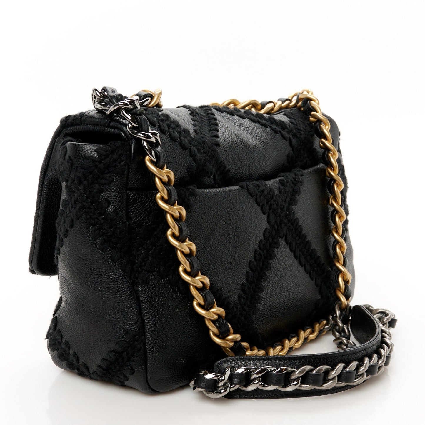 Calfskin Crochet Medium Chanel 19 Flap Black