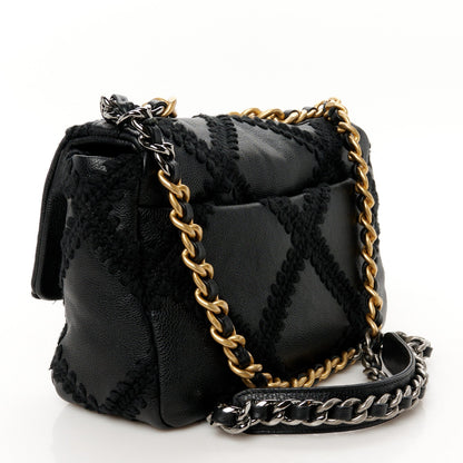 Calfskin Crochet Medium Chanel 19 Flap Black