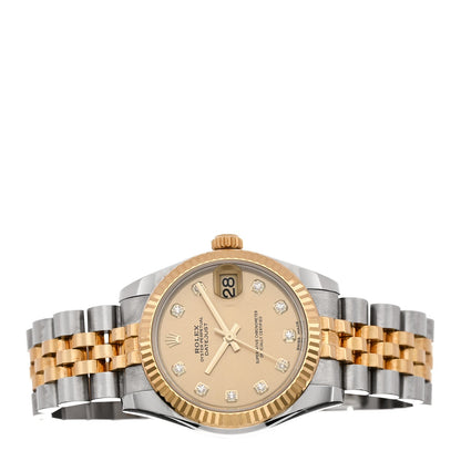 Stainless Steel 18K Yellow Gold Diamond 31mm Oyster Perpetual Datejust Watch Champagne 178273