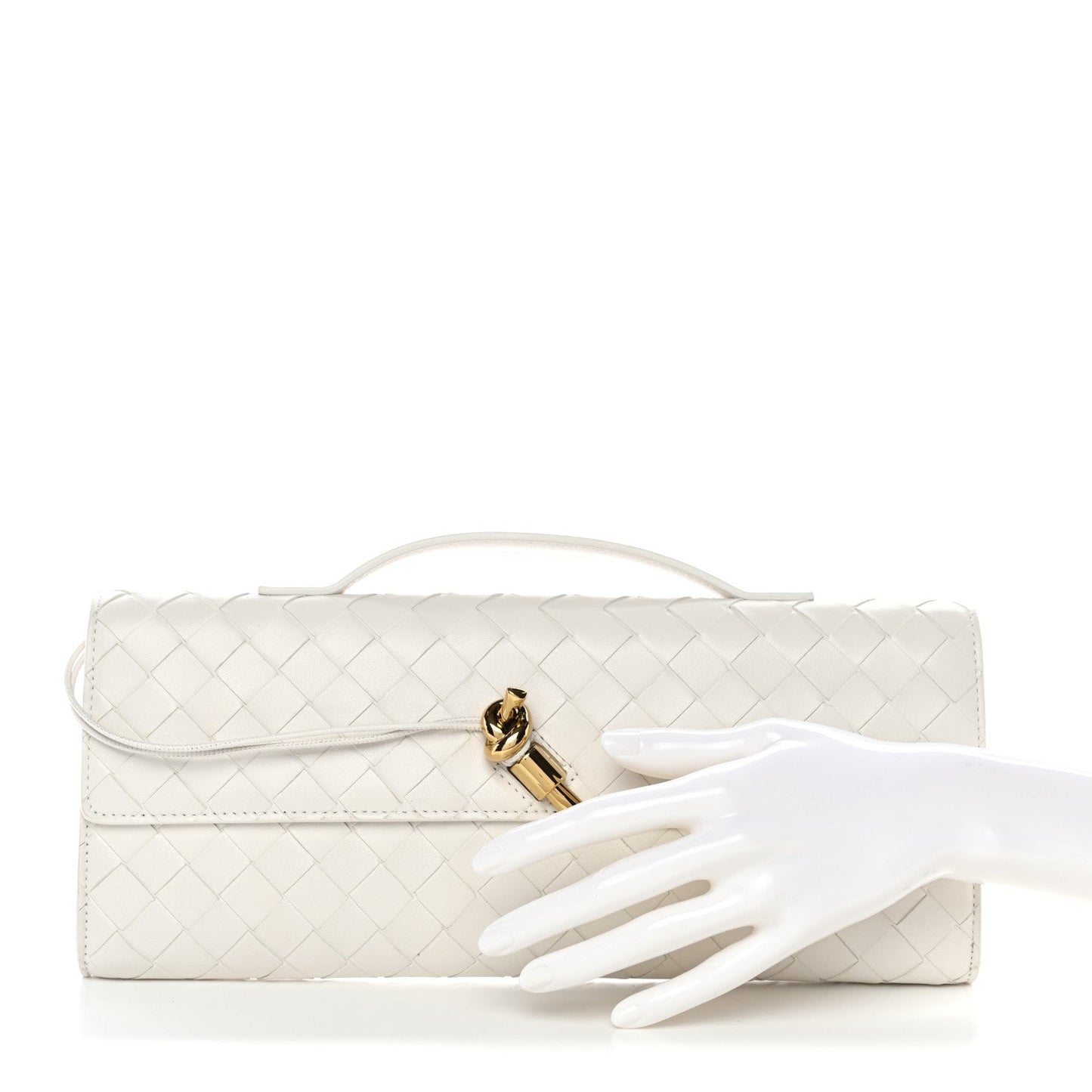 Nappa Intrecciato Long Andiamo Top Handle Clutch White