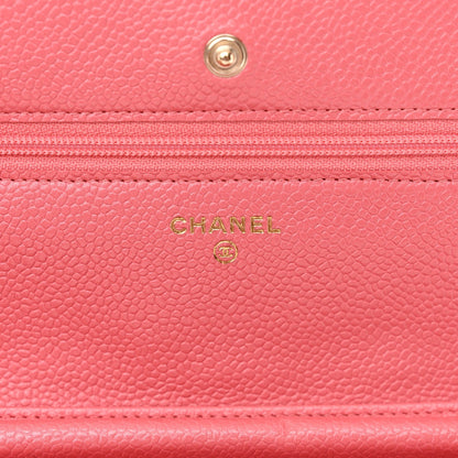 Caviar Quilted Wallet on Chain WOC Pink