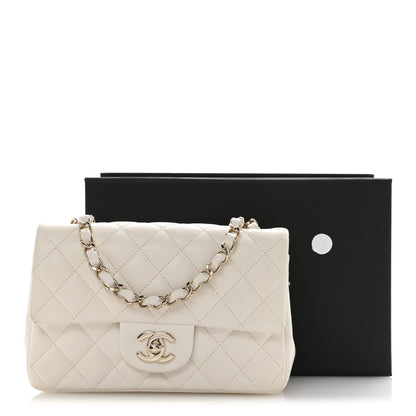 Lambskin Quilted Mini Rectangular Flap White