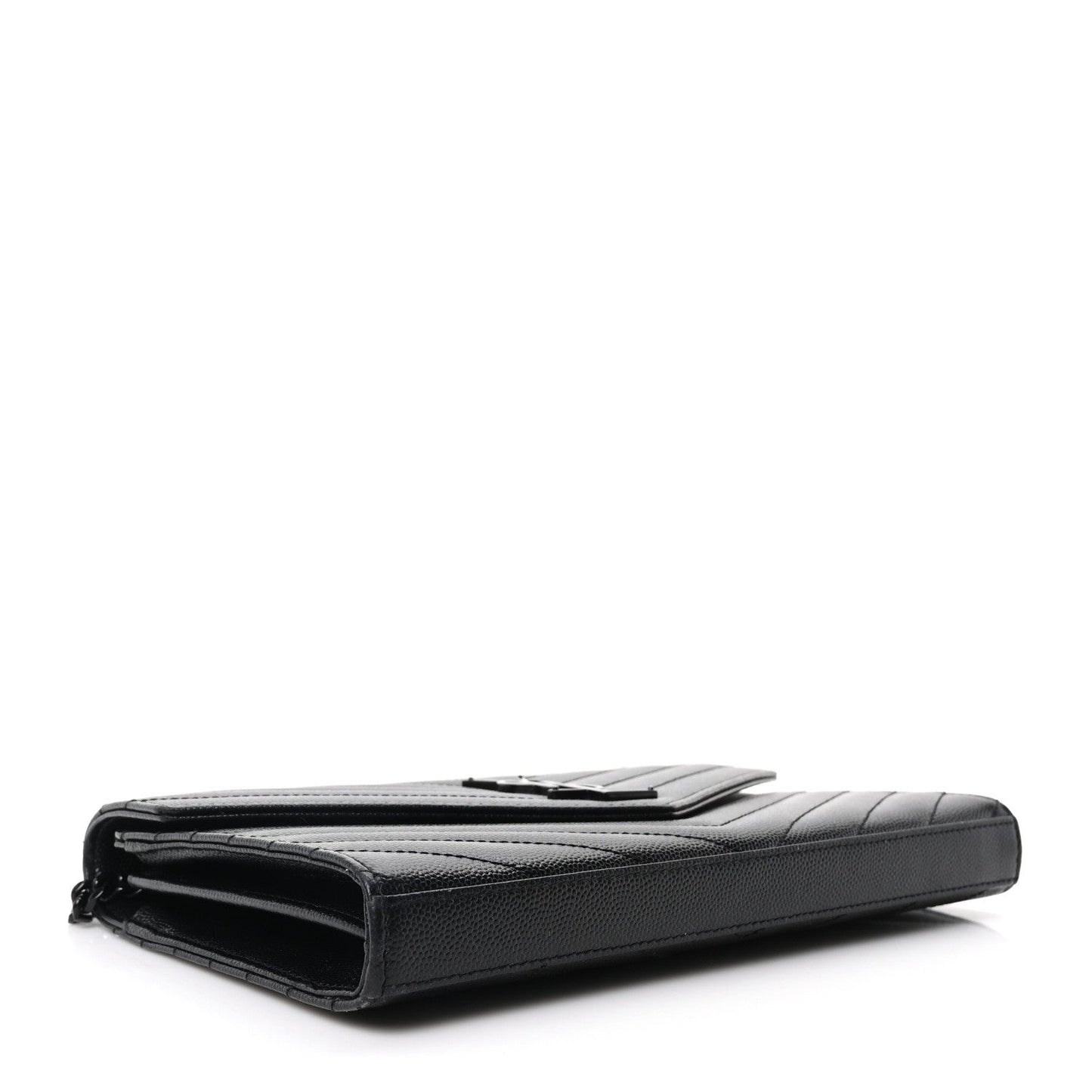 Grain De Poudre Matelasse Chevron Monogram Monochrome Chain Wallet Black