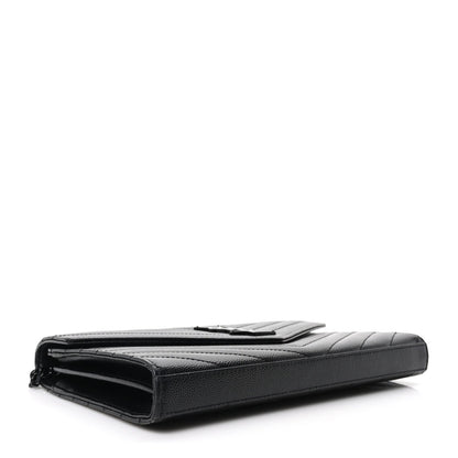 Grain De Poudre Matelasse Chevron Monogram Monochrome Chain Wallet Black