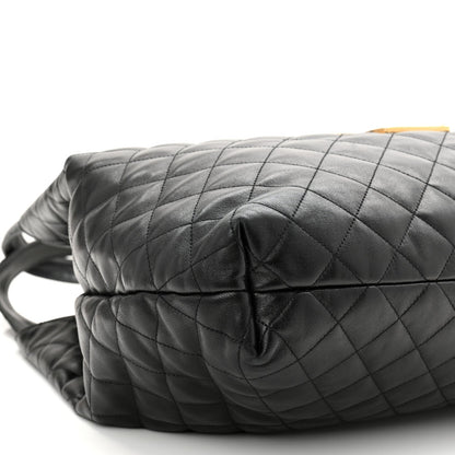 Lambskin Quilted Maxi Icare Shopping Tote Black
