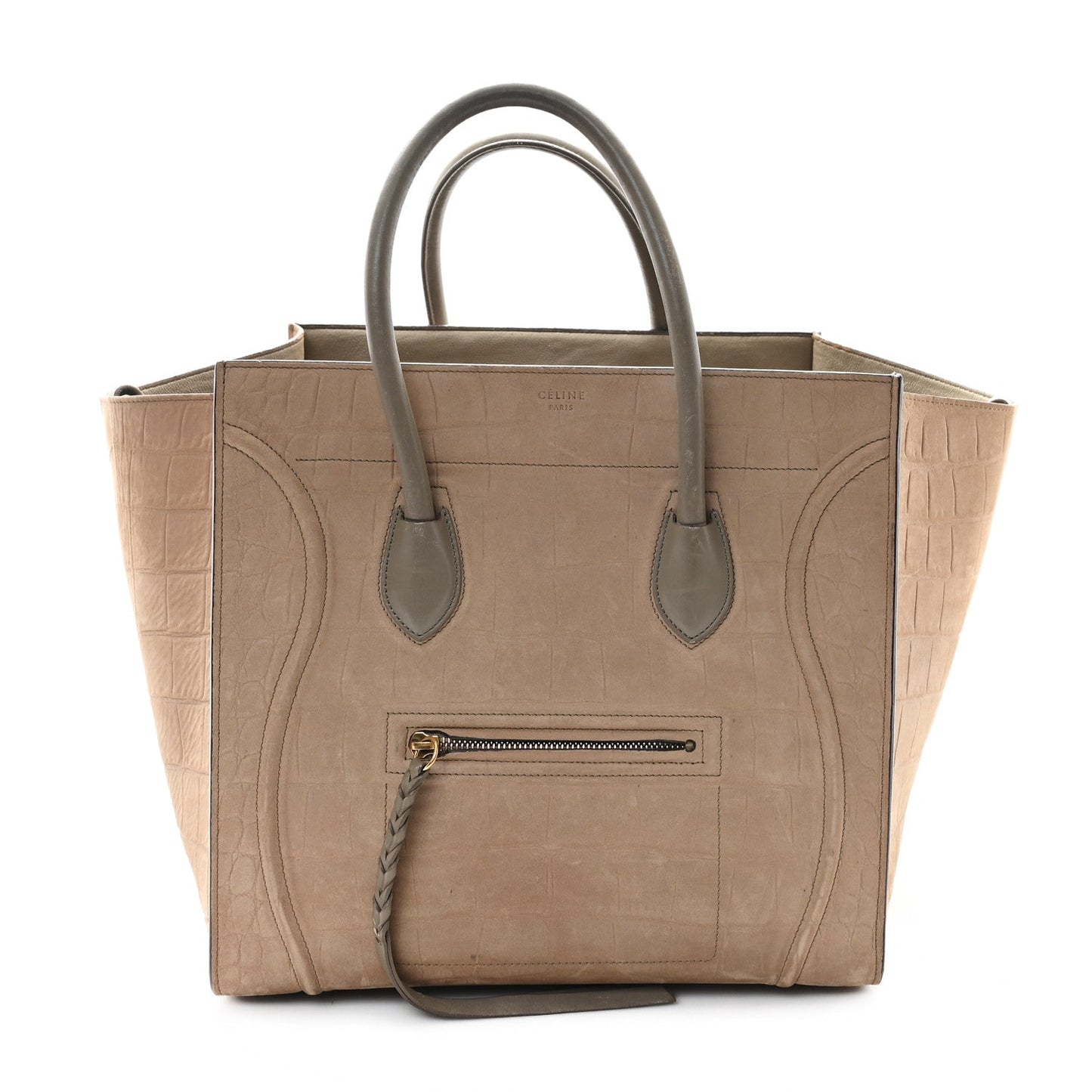 Crocodile Embossed Nubuck Medium Phantom Luggage Beige