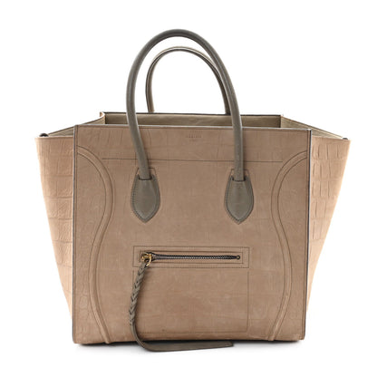 Crocodile Embossed Nubuck Medium Phantom Luggage Beige