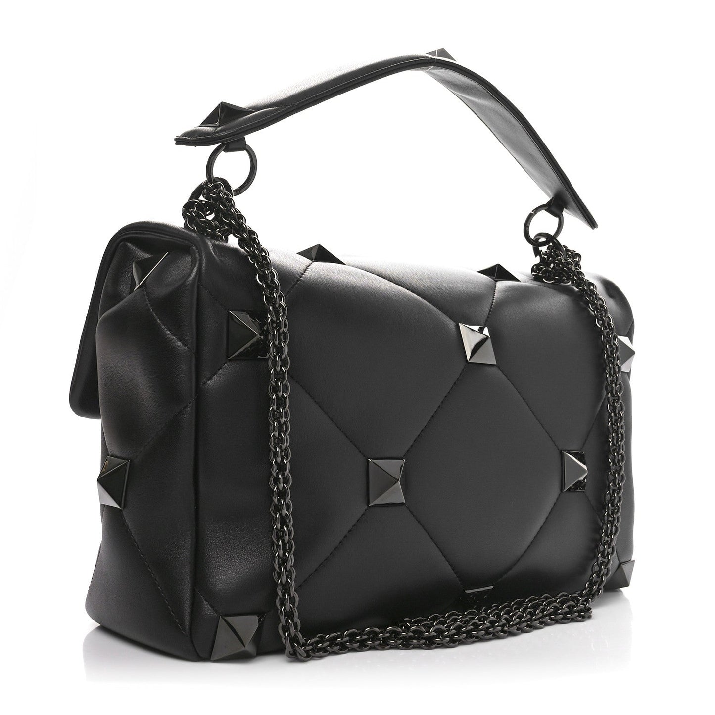Nappa Monochrome Large Roman Stud Shoulder Bag Black