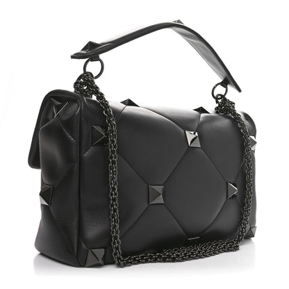 Nappa Monochrome Large Roman Stud Shoulder Bag Black