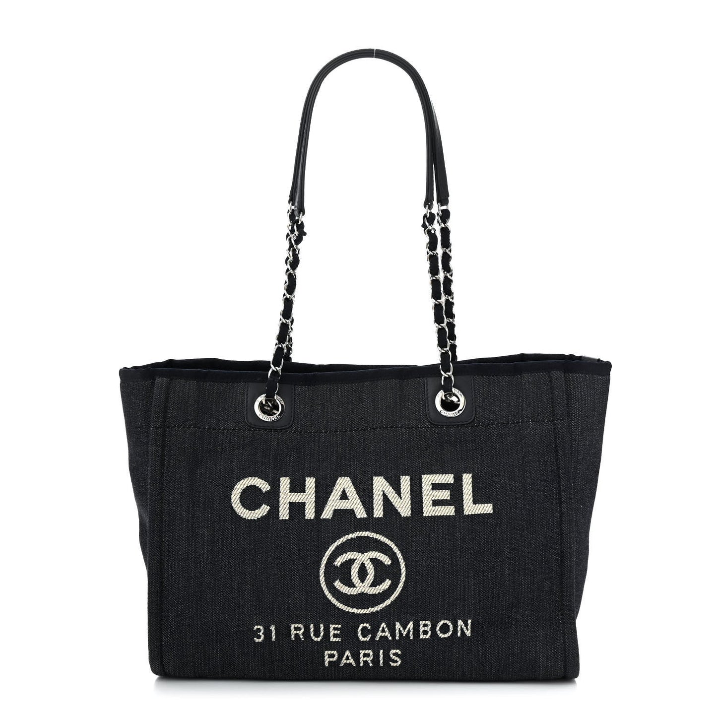 Denim Small Deauville Tote Dark Blue White