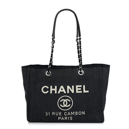 Denim Small Deauville Tote Dark Blue White