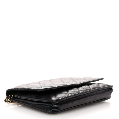 Iridescent Caviar Quilted Wallet on Chain WOC Black