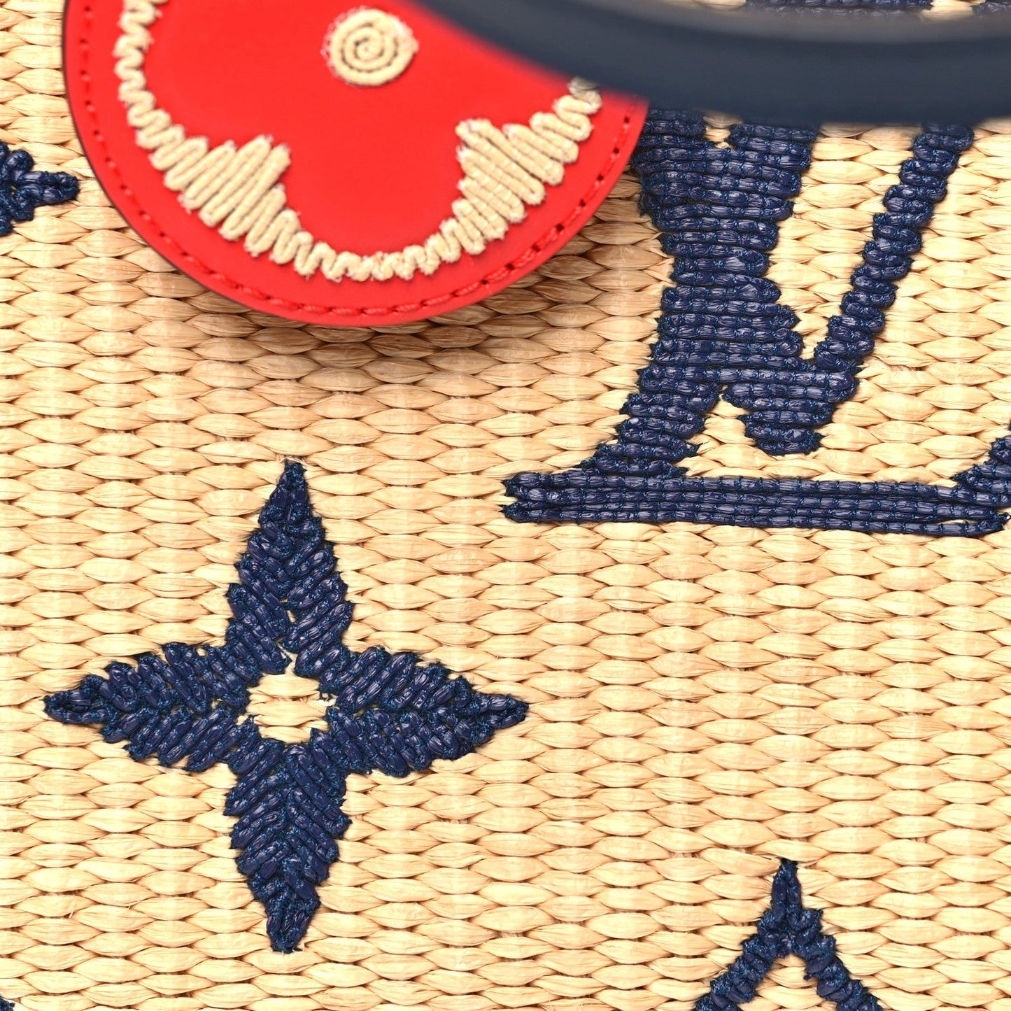 Raffia Calfskin Monogram Giant Onthego MM Blue
