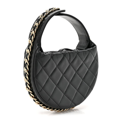 Lambskin Quilted Chain Around Pouch Black