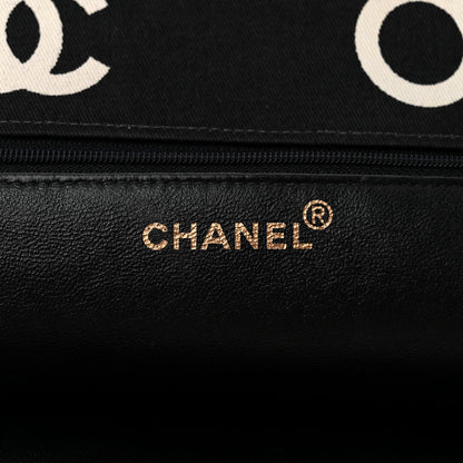 Canvas Printed Quilted Logo Tote Black White