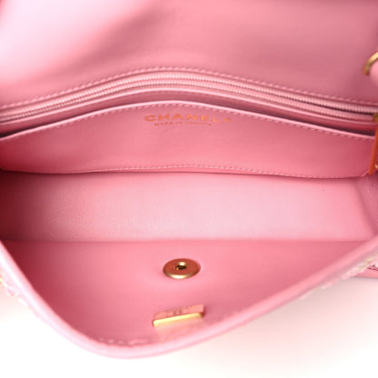 Metallic Lambskin Viscose Woven Flap Pink Gold