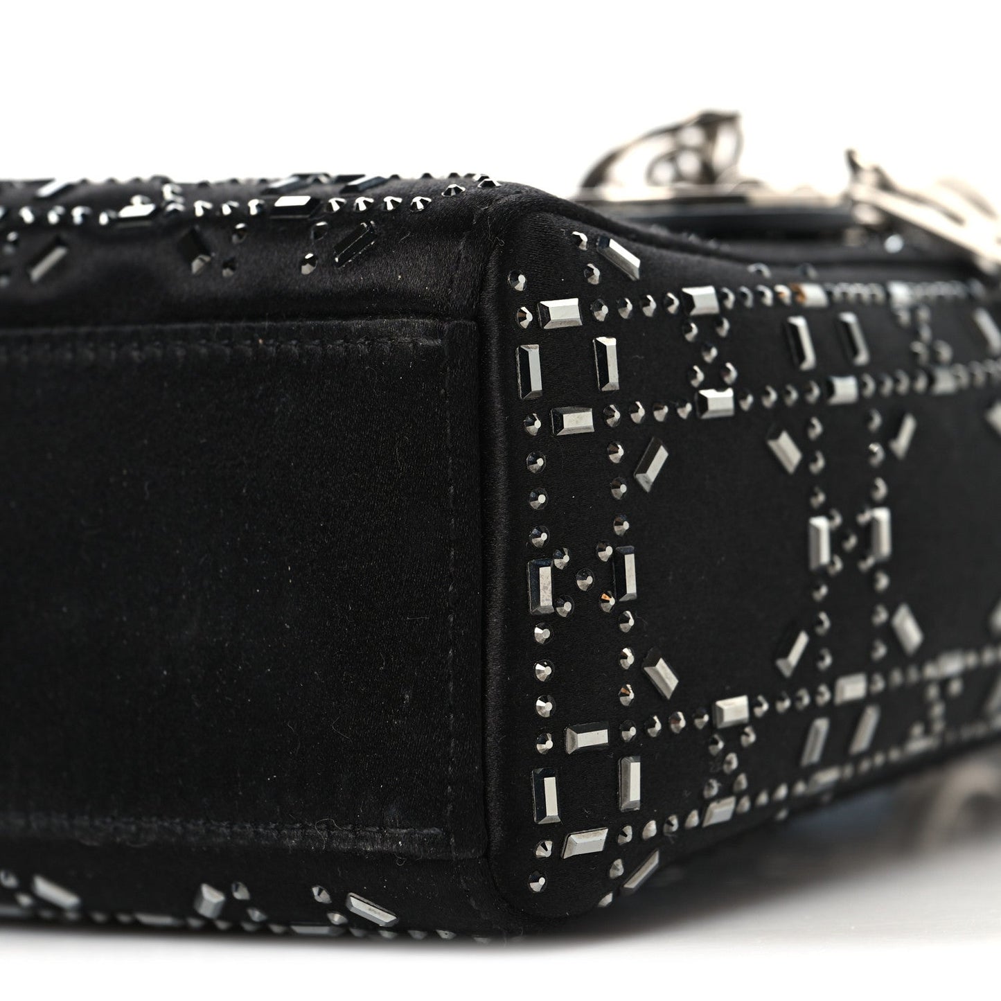 Satin Crystal Cannage Mini Lady Dior Black