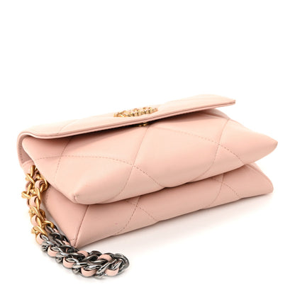 Lambskin Quilted Chanel 19 Flap Clutch Light Pink